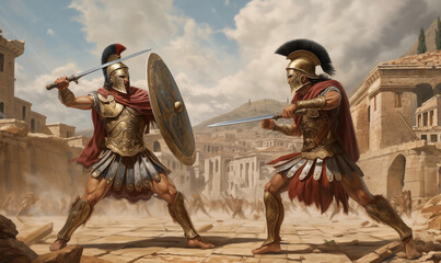 Ancient Greek Achilleas Hector Trojan War Iliad - obrazy, fototapety, plakaty