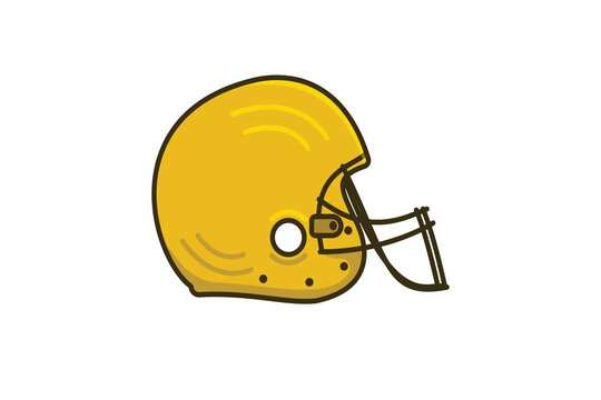 American Football Helmet vector illustration. Sport object icon concept. Rugby face helmet vector design. Sport logo icon. American yellow football helmet with shadow on blue background.