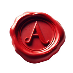 Red wax seal of alphabet A isolated on transparent background.