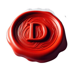 Red wax seal of alphabet D isolated on transparent background.