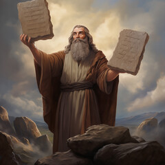 Moses and The Ten Commandments Bible Illustration - obrazy, fototapety, plakaty