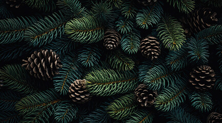 Fototapeta na wymiar pine tree and pine cones on a wooden table, copy space 