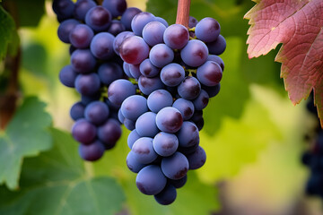 Fototapeta premium Bunch of grapes on branch on tree. Generative AI