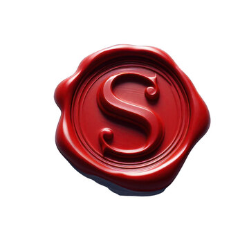 Red wax seal of alphabet S isolated on transparent background.