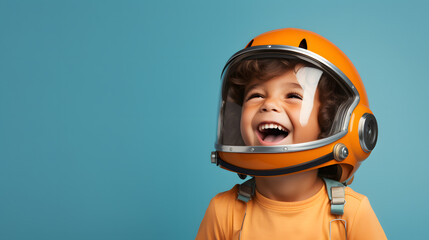 Boy wearing space helmet portarite generativ ai