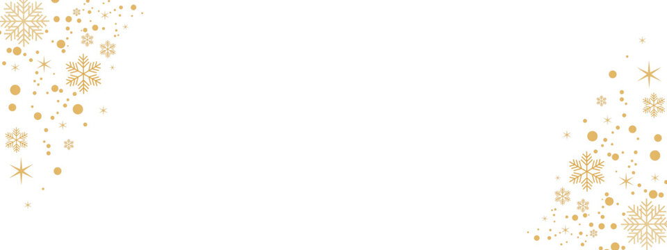 Golden decoration festive border falling glitter dust, snow and stars. Merry Christmas sale banner. Gold snowflake on transparent background. Luxury Christmas garland. Vector illustration EPS 10