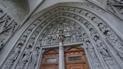 Fribourg, Switzerland Circa March 2022 - Timeless Portal, Entrance to the Traditional Saint...