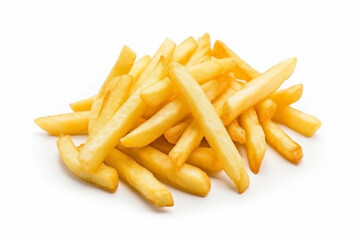 French fries, pile, isolated on white background.