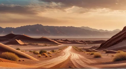 Foto op Canvas sunset in the desert, panoramic desert scene, sand in the desert, landscape in the desert © Gegham