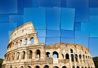 Italy, Rome - Roman Colosseum with blue sky, the most famus Italian landmark.
