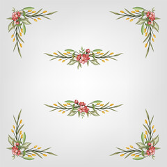Set Botanic Blossom Floral Elements. Bloom Foliage