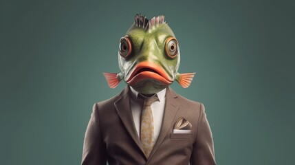 fish in a suit human face mask.Generative AI