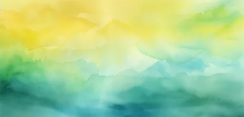 Tuinposter Green, yellow, and blue-gray watercolor backdrop. Rasterized abstract art. A gradient painting created by hand. © Aaron Gallery  