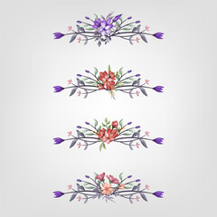 Set Botanic Blossom Floral Elements. Bloom Foliage
