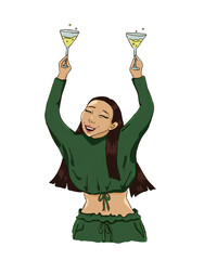 happy young female drinking champagne