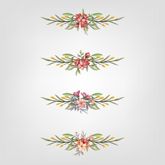 Set Botanic Blossom Floral Elements. Bloom Foliage