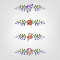 Set Botanic Blossom Floral Elements. Bloom Foliage