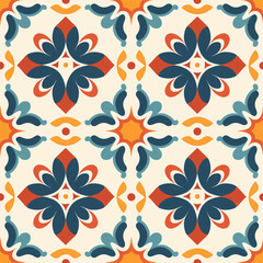 Moroccan-inspired ornate pattern with navy and terracotta hues. Seamless design. Rich and cultural concept. Suitable for tiles, apparel, and print
