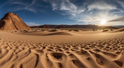 sunset in the desert, panoramic desert scene, sand in the desert, landscape in the desert