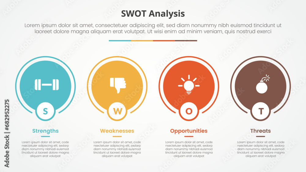 Aufkleber swot business framework strategic template infographic concept for slide presentation with big circl