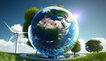 Renewable Energy with blue sky on the earth.