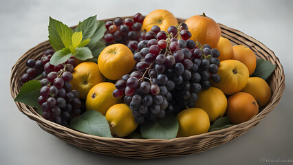 Naklejka na ściany i meble Still life, composition of autumn fruit in a basket