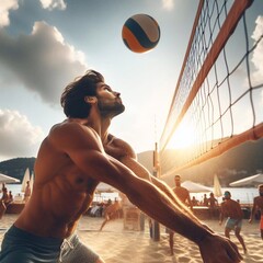 man playing volleyball on beach