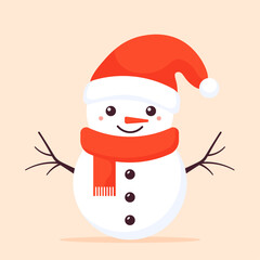 Snowman with a scarf. Vector flat illustration.