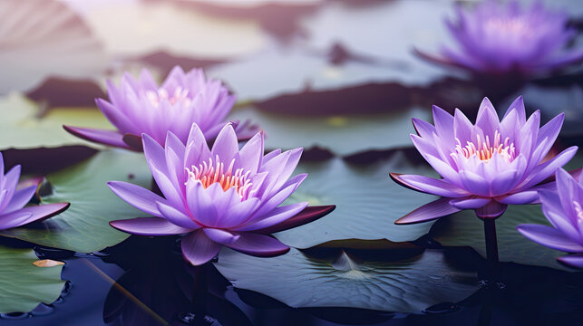 purple water lily flowers background 
