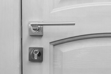 White Wooden Door Metal Handle Element Design Interior Detail Close-Up