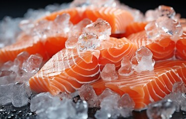 Fresh salmon in the ice, seen up close..