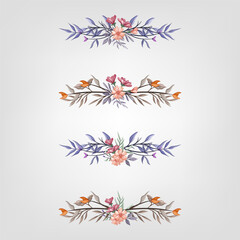 Set Botanic Blossom Floral Elements. Bloom Foliage