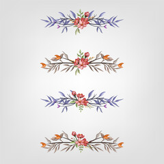 Set Botanic Blossom Floral Elements. Bloom Foliage