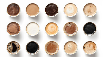 Set of coffee cups with various isolated on white background