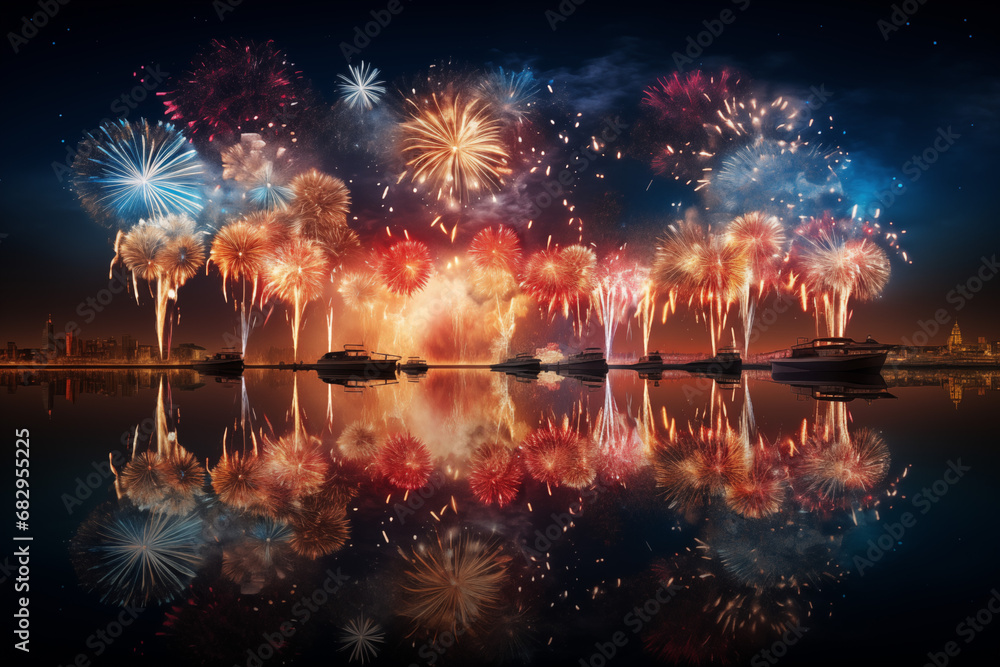 Poster hyper-realistic 3d rendering of a new year's firework
