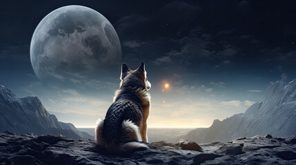 Dog on the moon surface