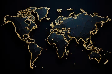 Photo sur Plexiglas Europe du nord Abstract world map with golden dots on dark background. Vector illustration, Abstract mash line and point scales on a black background with a world map, AI Generated