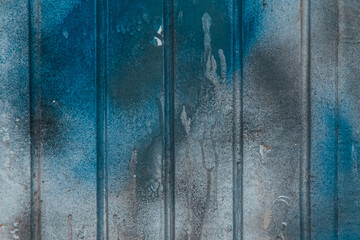 Blue paint spot old dirty fence surface weathered texture background