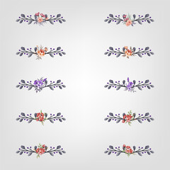 Set Botanic Blossom Floral Elements. Bloom Foliage