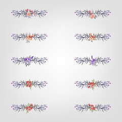 Set Botanic Blossom Floral Elements. Bloom Foliage