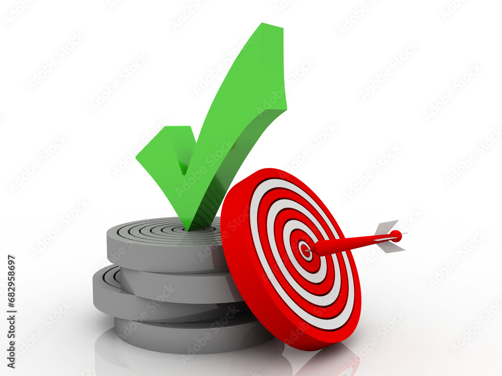 Poster 3d illustration checkbox tick with target