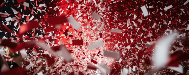 Burst of red and white confetti
