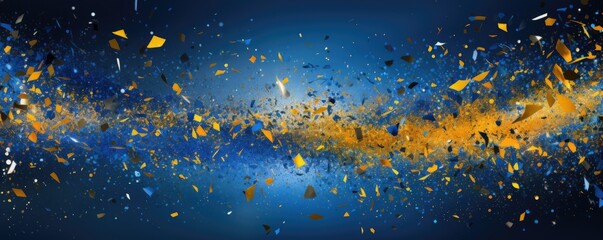 Burst of blue and gold confetti - obrazy, fototapety, plakaty