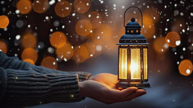 christmas lantern in the snow