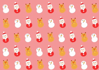 サンタクロースとトナカイの雪だるま壁紙イラスト