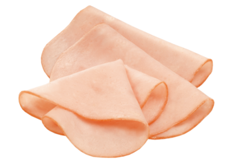 fatias de peito de peru defumado isolado em fundo transparente