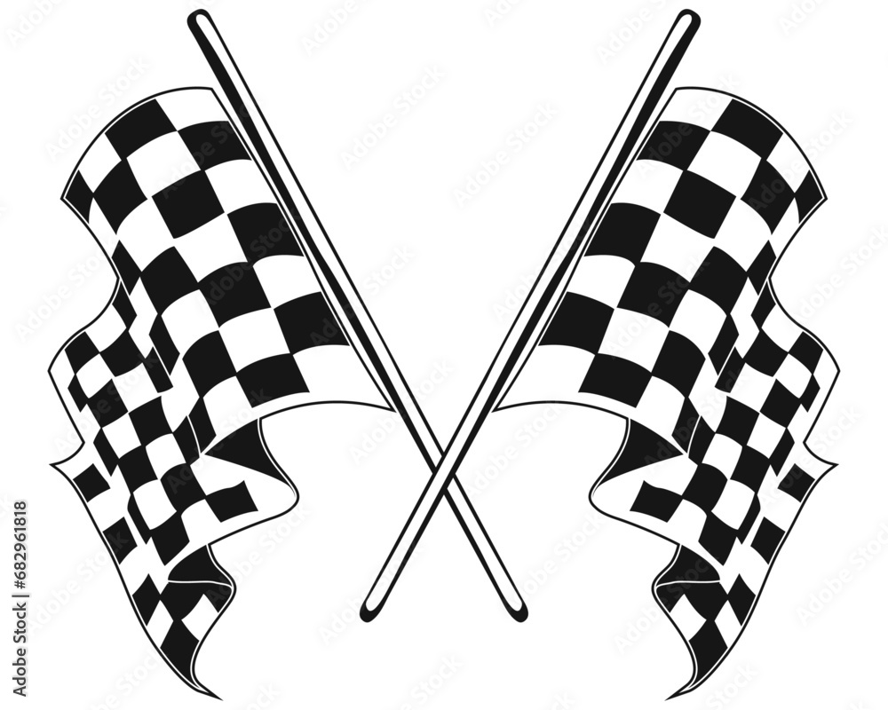 Poster two beautiful and stylish checkered flags, to create a logo, black and white checkered flag. vector 