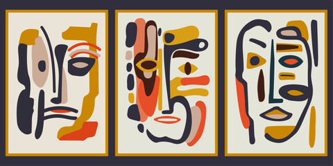 Set of abstract art posters. Face masks of avant-garde pictures. Vector illustration wall-art print posters.
