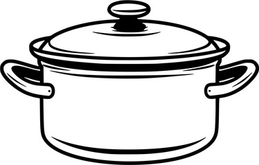 Kitchen Cooking Utensils Cast Iron Stew Pot Sketch Vintage Outline Icon in Hand-drawn Style