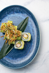 Japanese cuisine. Tasty rolls with crab